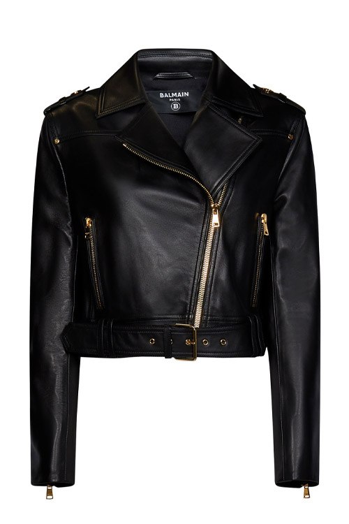 Balmain Cropped Leather Biker Jacket