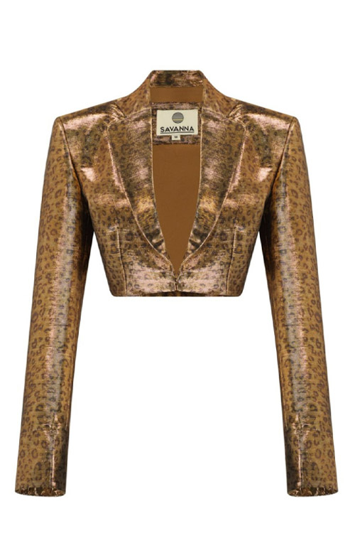 SAVANNA Leopard Print Crop Blazer Gold