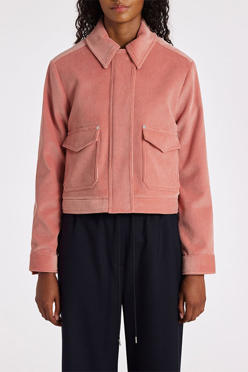 Paul Smith Wale Corduroy Cropped Chore Jacket in Pink