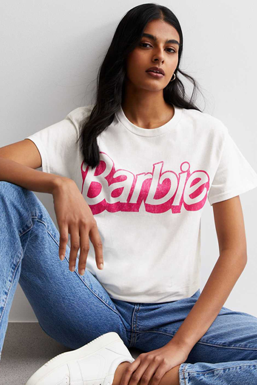 New Look White Cotton Barbie Oversized Logo T-Shirt