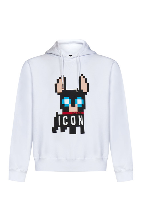 DSquared2 White Hoodie with Pixellated Icon Print