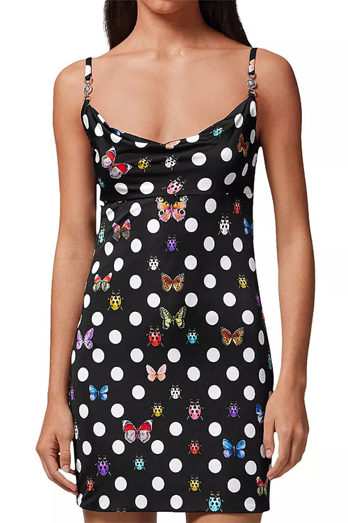Versace Polka Dot and Butterfly Printed Slip Dress