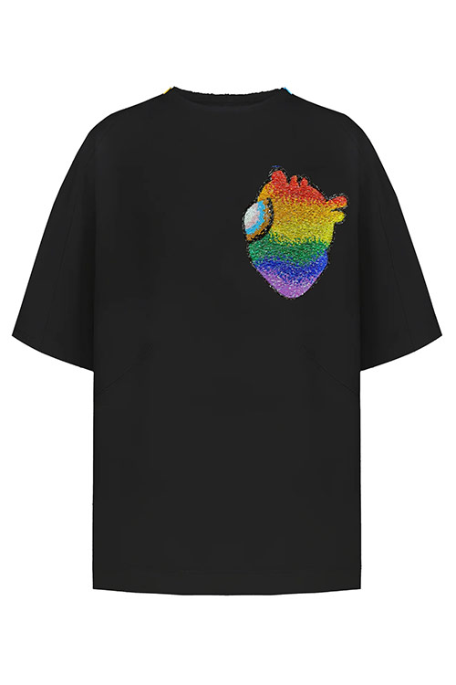 Frolov T-Shirt with Handmade LGBTQIA+ Heart Embroidery
