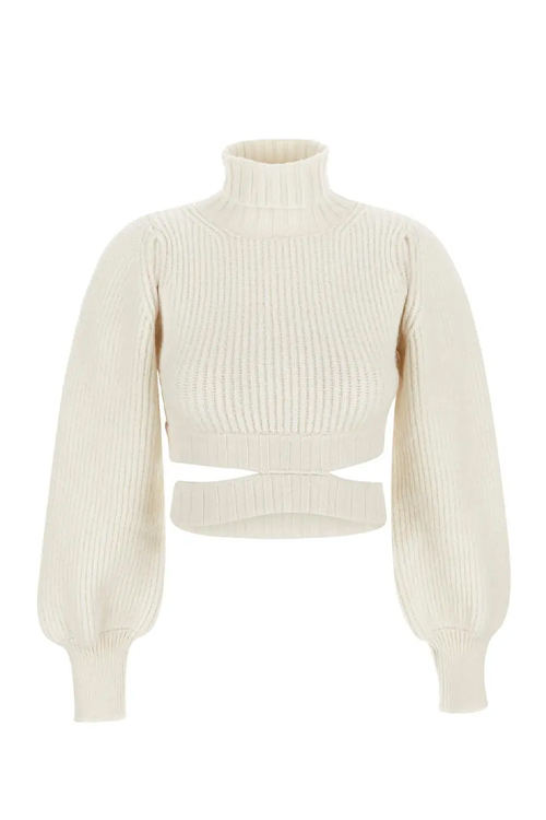 Andreadamo Cropped Sweater in Ivory Wool