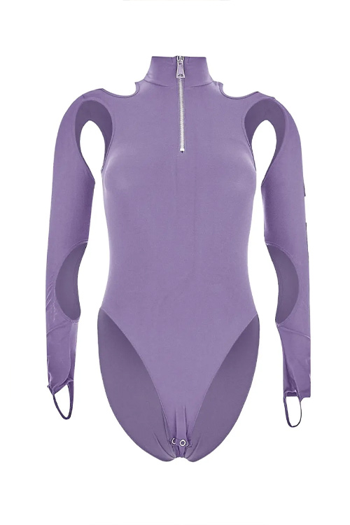 Andreadamo Sculpting Jersey Cut-Out Bodysuit in Lilac
