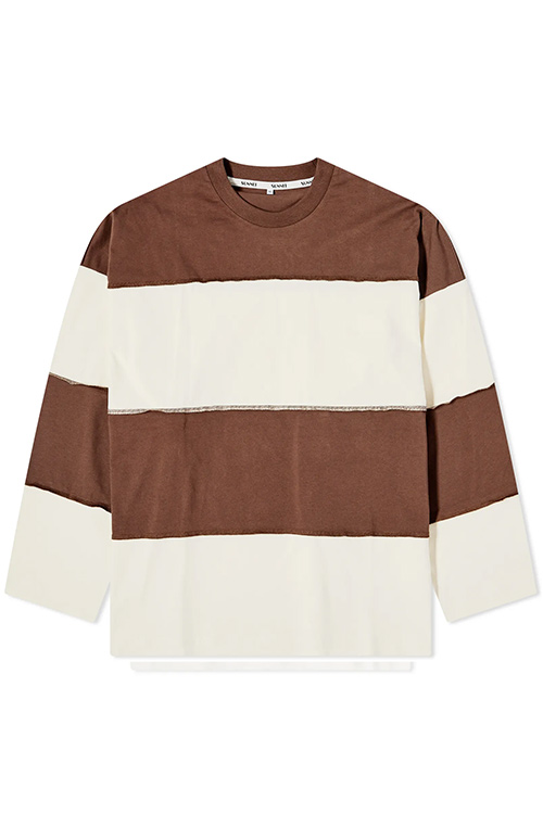 Sunnei Oversized Stripe Long Sleeve Top in Brown and Light Beige