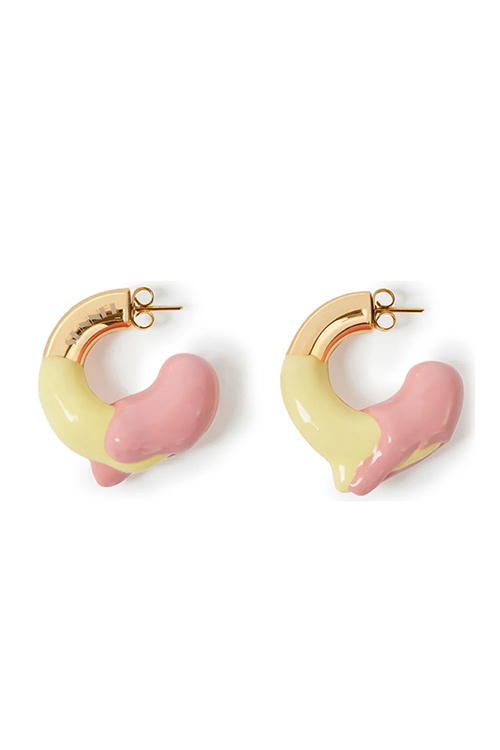 Sunnei Mini Double Rubberized Earrings in Pink and Yellow