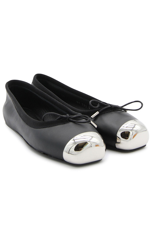 Alexander McQueen Black Leather and Silver Metal Ballet Flats