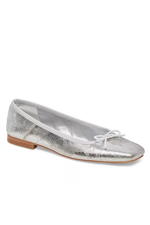 Dolce Vita Anisa Ballet Flats in Metallic Silver Distressed Leather
