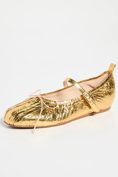 Simone Rocha Classic Pleated Toe Ballet Flats in Metallic Gold