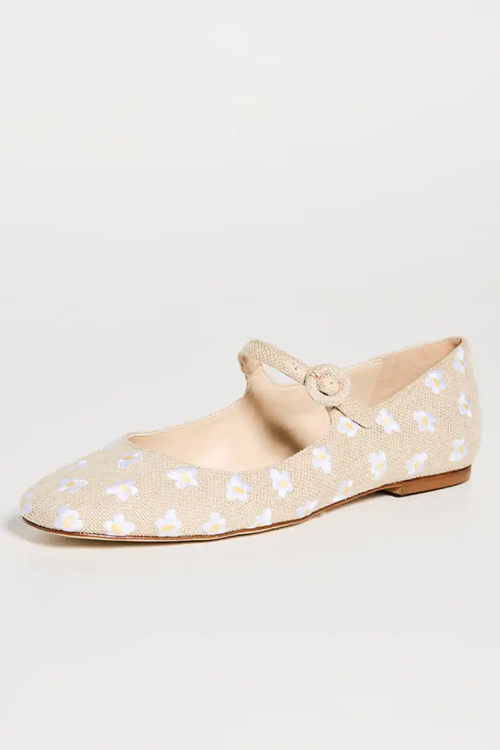 Larroudé Blair Ballet Flats with Allover Floral Embroidery