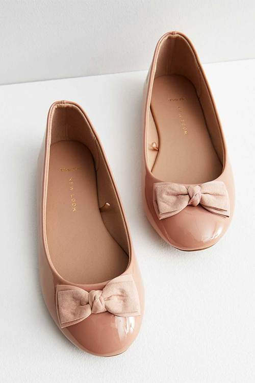 New Look Wide Fit Patent Bow Ballerina Pumps