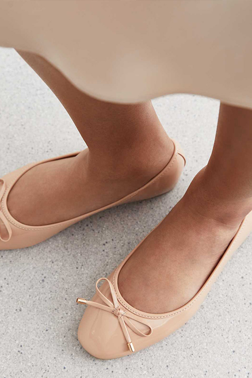 New Look Pale Pink Patent Square Toe Bow Ballet Flats