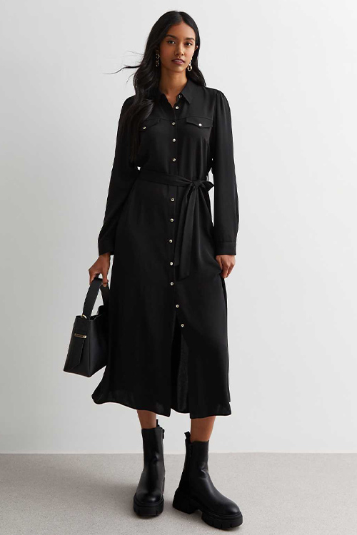 New Look Black Belted Utility Midaxi Shirt Dress