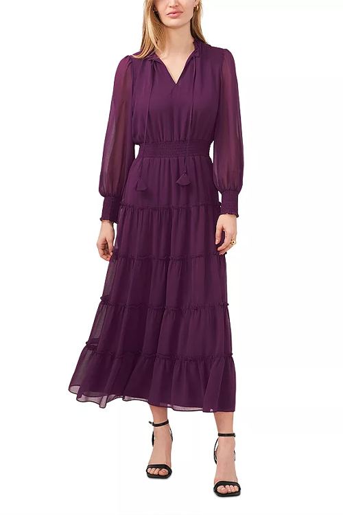 1.State Plum Purple Long Sleeve Tiered Maxi Dress