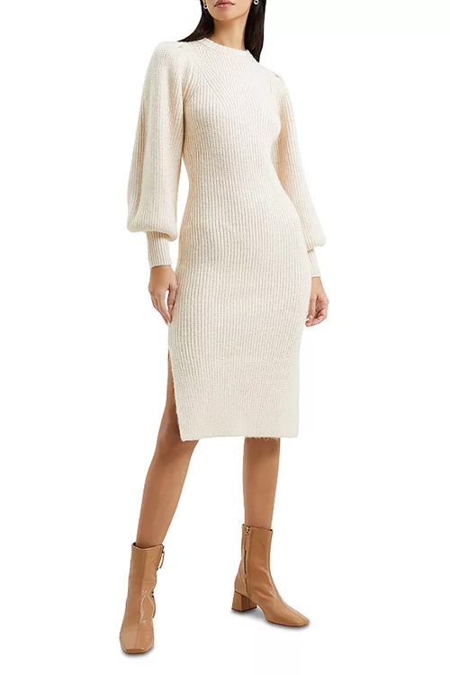 French Connection Oatmeal Kessy Puff Sleeve Sweater Dress