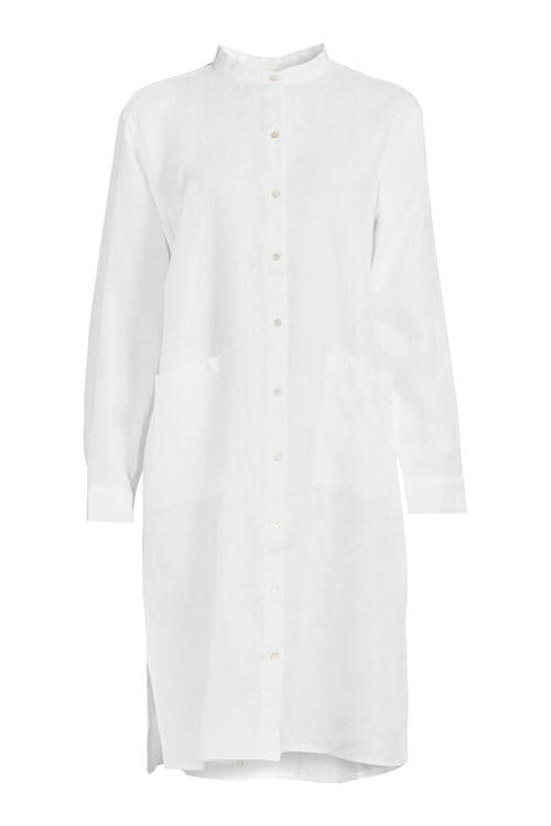 Eileen Fisher White Mandarin Collar Knee Length Shirt Dress