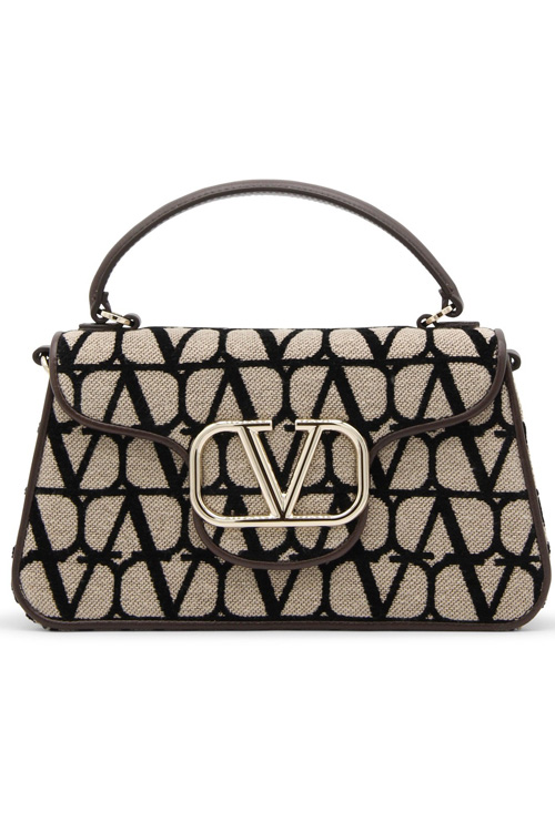 Valentino Garavani Natural Canvas and Leather Toile Iconographe Top Handle Bag