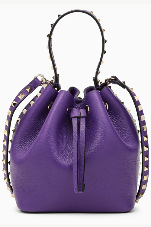 Valentino Garavani Purple Leather Rockstud Bucket Bag