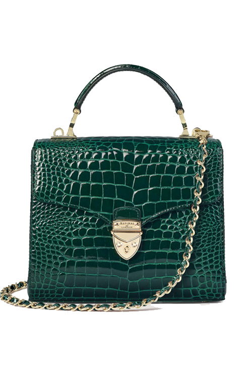 Aspinal of London Evergreen Patent Croc Midi Mayfair Bag