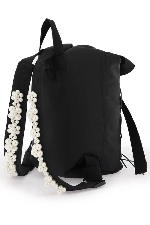 Simone Rocha Black Military Backpack with Bow and Beads