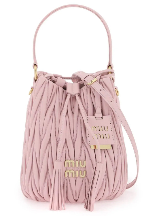 Miu Miu Pink Matelassé Nappa Leather Bucket Bag
