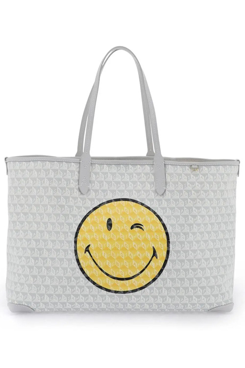 Anya Hindmarch Grey and Yellow I Am A Plastic Bag 'Wink' Tote Bag