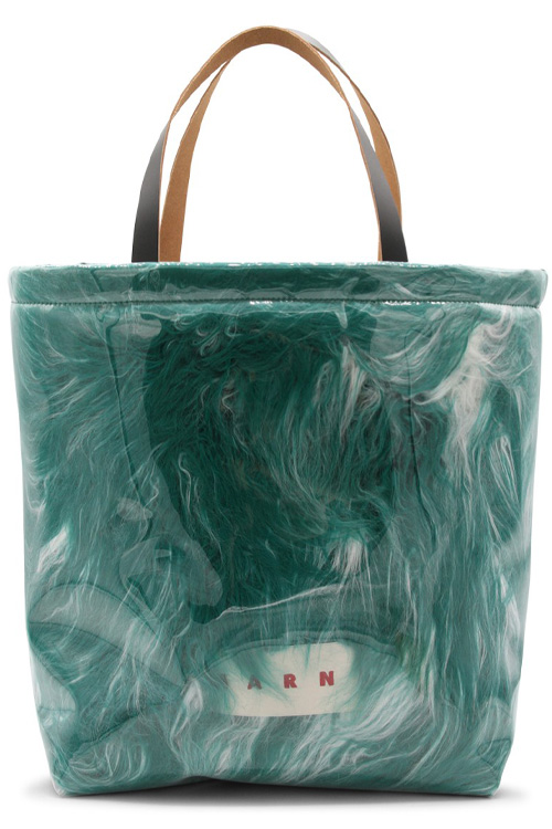 Marni Emerald Green Faux Fur-Leather Blend Tote Bag
