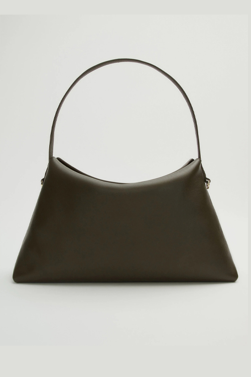 Massimo Dutti Khaki Nappa Leather Bag