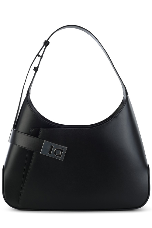 Ferragamo Black Leather Arch Large Shoulder Bag