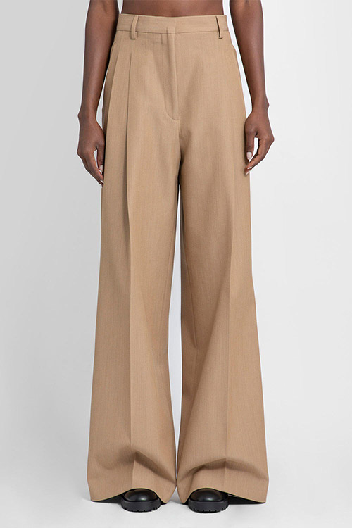 Burberry Camel Mélange Pleated Wool Wide Leg Trousers
