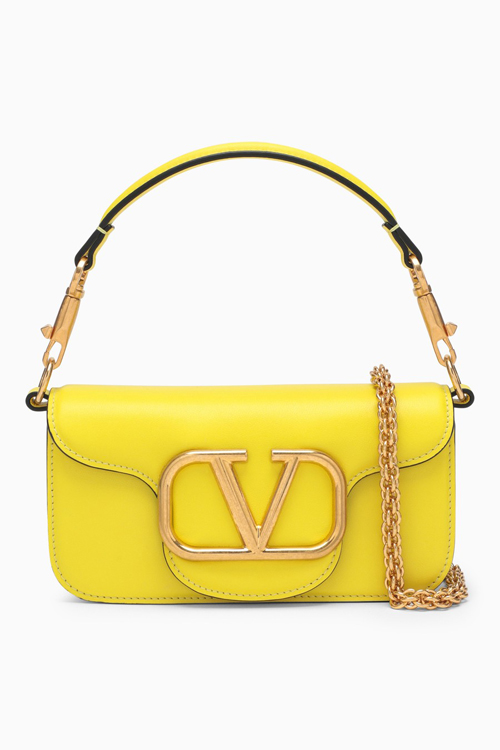 Valentino Garavani Yellow Leather Locò Shoulder Bag with Chain