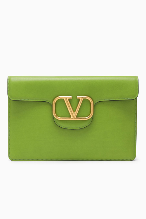 Valentino Garavani Chartreuse Green Leather Flat Envelope Clutch Bag