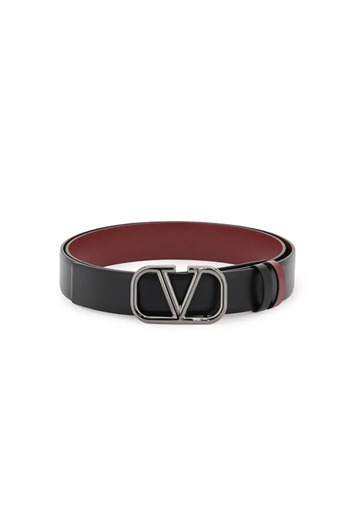 Valentino Garavani Black Leather VLogo Signature Reversible Belt