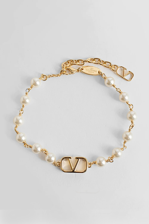 Valentino Garavani Brass/18K Gold/Pearls VLogo Signature Bracelet