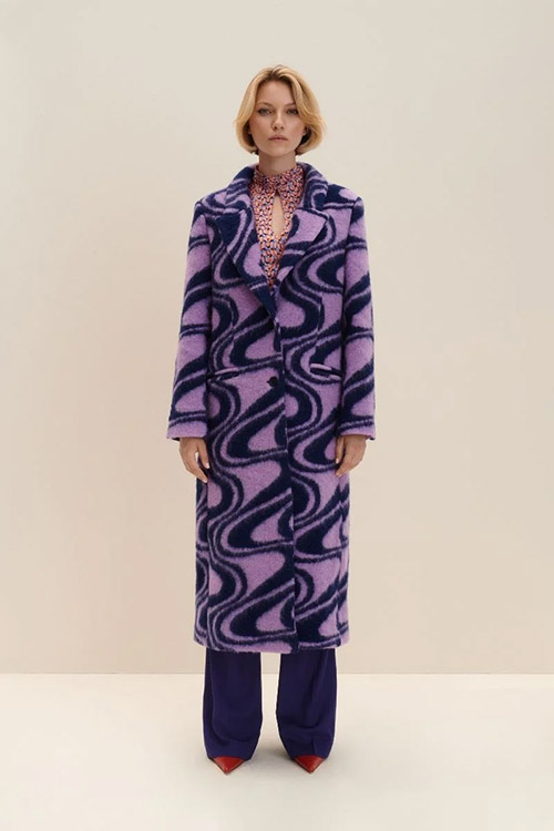 Jaaf Purple Oversized Patterned Wool Coat