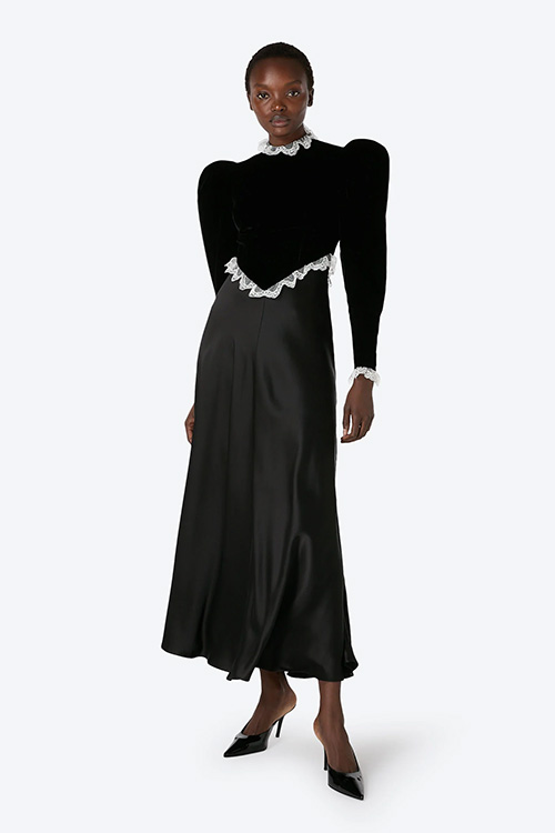 Rodarte Black Silk and Velvet Long Sleeve Dress