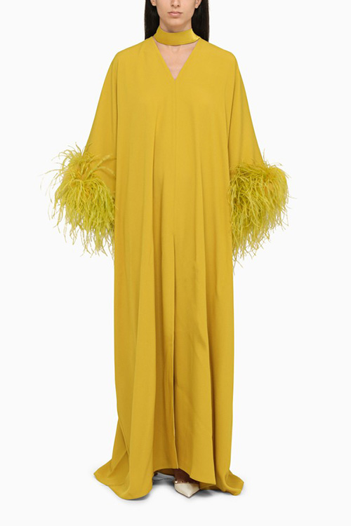 Taller Marmo Canary Yellow Tunic Dress with Feathers