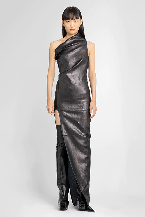 Rick Owens Black Luxor Athena Gown in Sequin Embroidered Stretch Denim