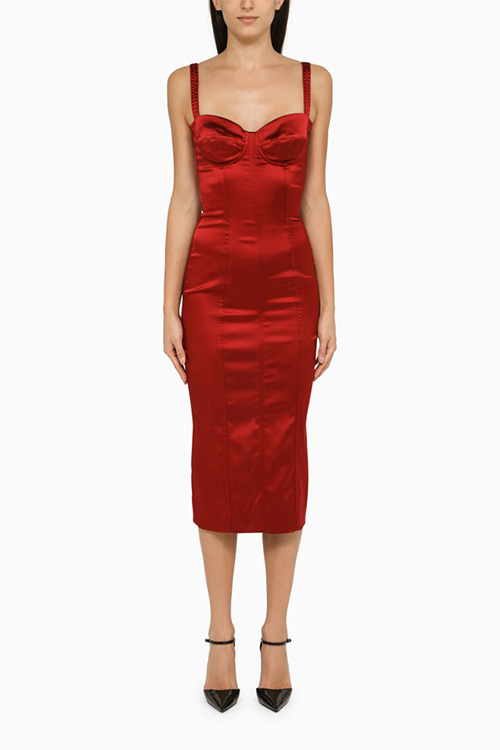 Dolce & Gabbana Red Satin Sheath Dress