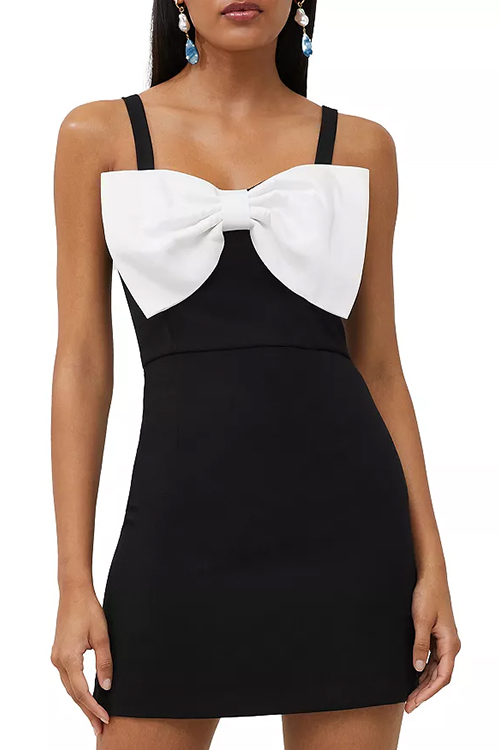French Connection Black and White Whisper Bow Mini Dress