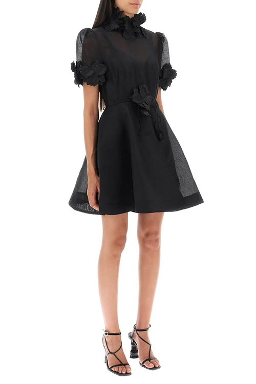 Zimmermann 'Luminosity Liftoff' Black Mini Dress with Floral Appliqués