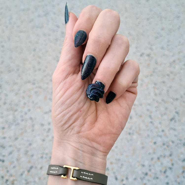 Dark Shimmer Nails with Candy Charms