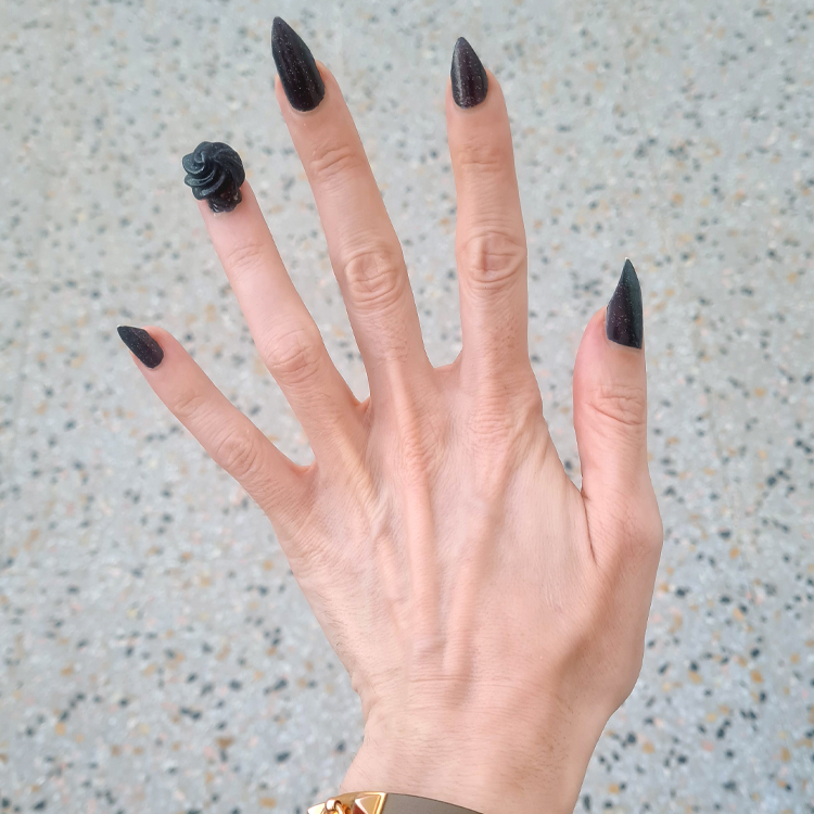 Dark Shimmer Nails with Candy Charms
