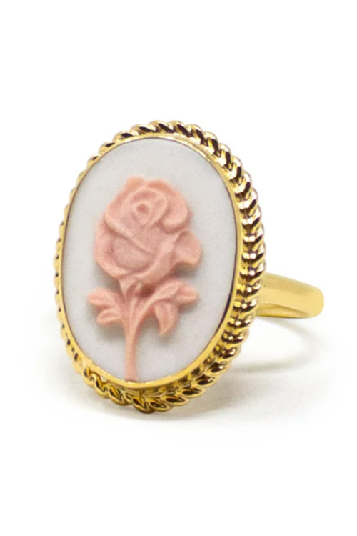 Vintouch Italy Gold-Plated White Rose Cameo Ring
