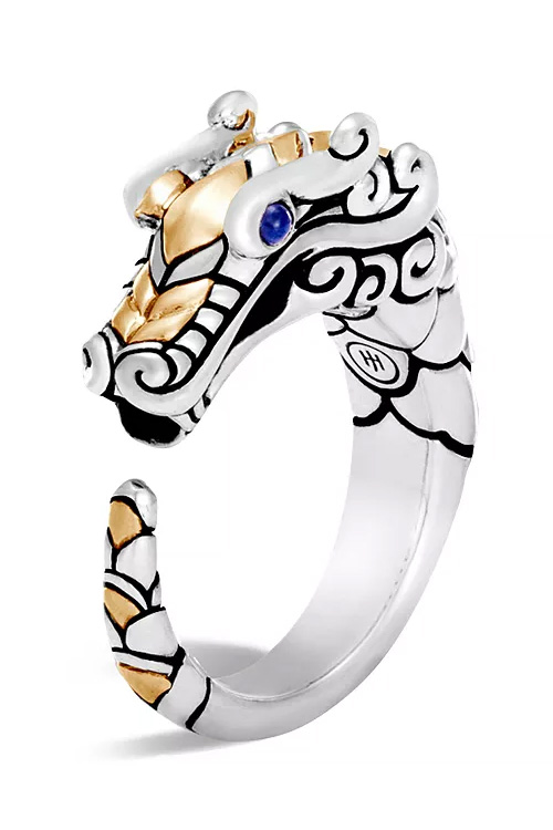 John Hardy 18k Gold and Sterling Silver Legends Naga Ring with Sapphire