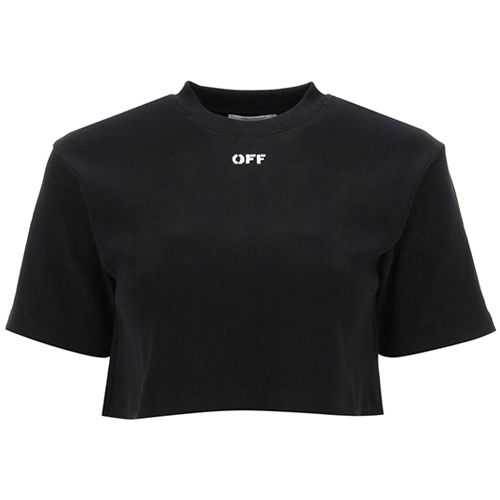 Off-White Black Cropped T-shirt with Off Print