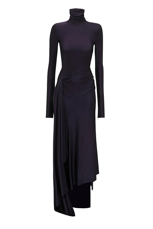 Victoria Beckham Purple Long Sleeve High Neck Jersey Dress