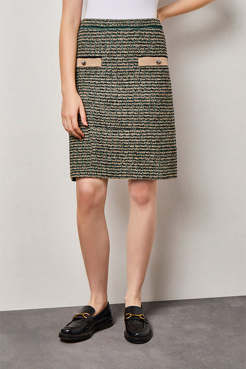 Ming Wang Knits Contrast Detail Tweed Knit Pencil Skirt
