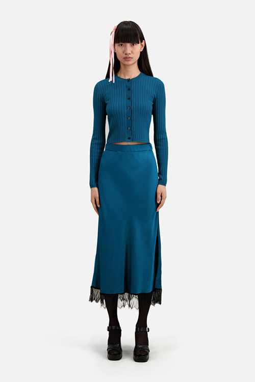 The Kooples Long Blue Skirt with Lace Details